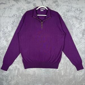 Peter Millar Purple Merino Wool 1/4 Zip Pullover Sweater XL